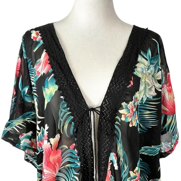 Royal Paisley Tropical Floral Kimono Swimsuit Cover-up Size OSFM - Picture 5 of 9